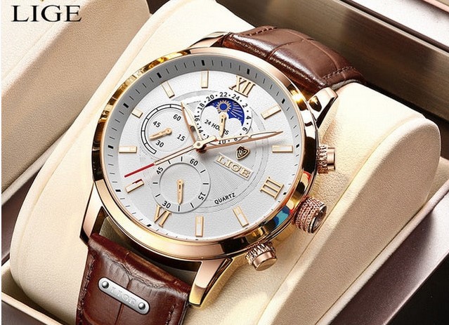 New Mens Watches LIGE Top Brand Luxury Leather